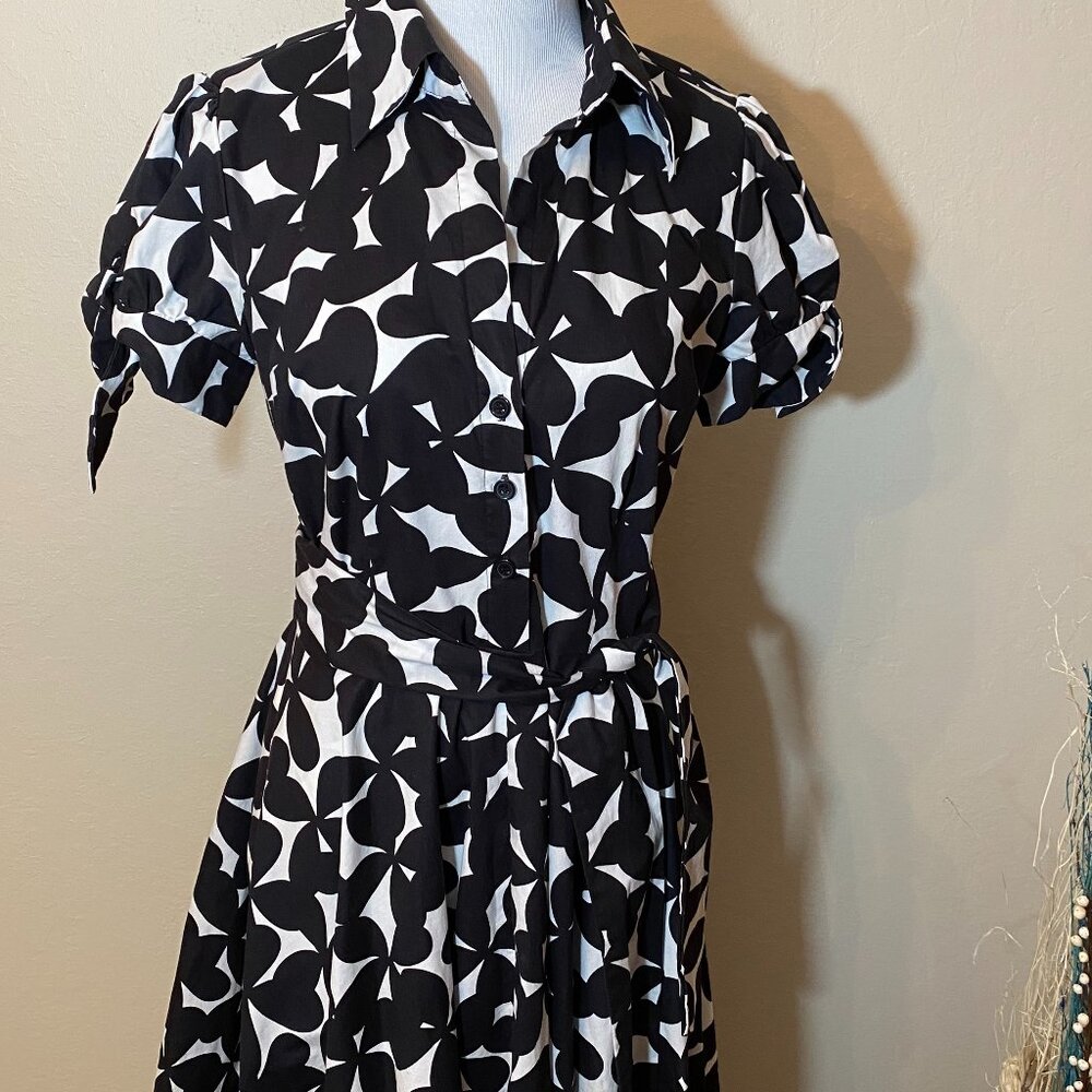 INC International Concepts Black & White Print Shirt Dress